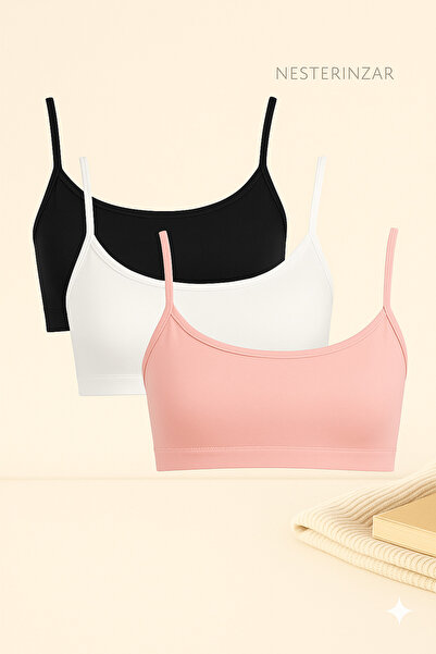 nesterinzar Women's 3-Pack Padded Sports Bra with String Straps Half Tank Top