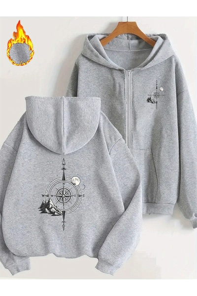 cc collection سترة كارديجان كبيرة الحجم مطبوعة بتصميم بوصلة للجنسين مع بطانة ...