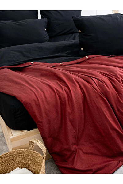 JOLLY HOME Single 100% Cotton Ranforce Duvet Cover Set – 160X220 cm Burgundy with Elastic Fitted Sheet