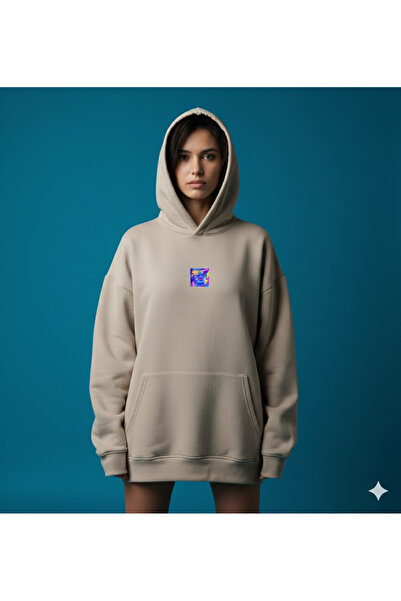 By Caspita Fashion Lenithra Las Vegas Back Printed Unisex Oversize Beige Hoodie