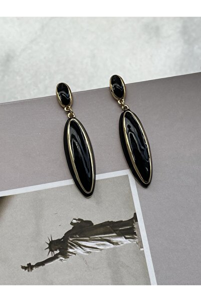 Twinssis Accessories Black Oval Long Dangle Earrings