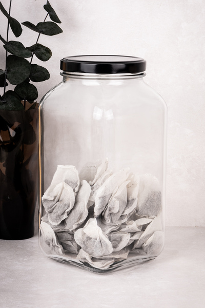 Dolkin Home 3 Litre Kavanoz Çay Şeker Etiketli 3000 ml Metal Kapaklı Cam Kavanoz