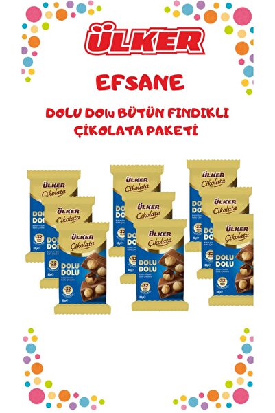 Ülker Dolu Dolu Bütün Fındıklı Çikolata Paketi 80 Gr X 9 Adet
