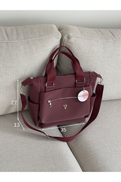 BAGLOVİS Burgundy Women's Shoulder Bag with Front Pocket and Inner Lining En35 Boy27