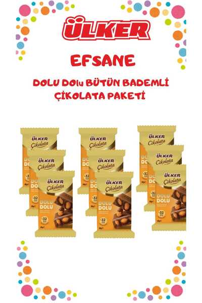 Ülker Dolu Dolu Bütün Bademli Çikolata Paketi 80 Gr X 9 Adet