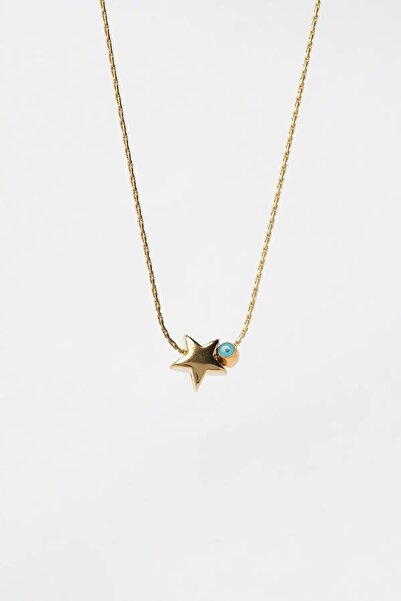 MinAccessory Yıldız ve Nazar Boncuğu Detaylı Gold Kadın Çelik Kolye