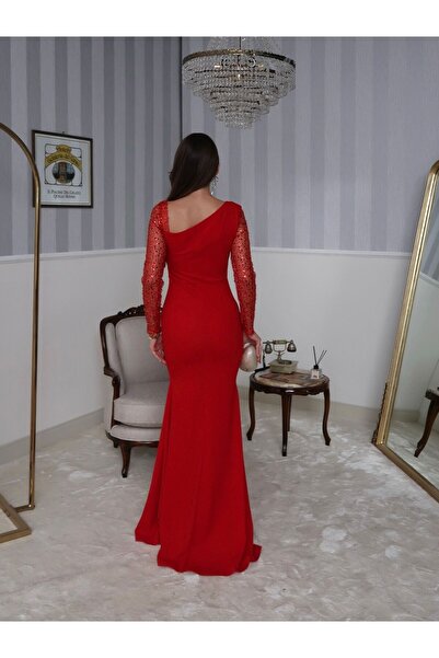 NOVEMBER Fashion Payetli Uzun Kol Abiye Elbise