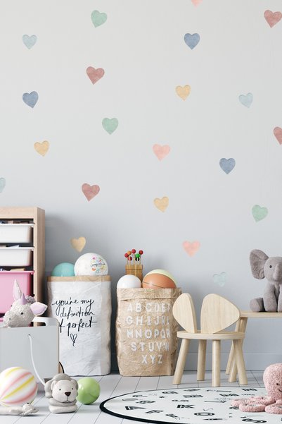alışveriş kurdu Boho Watercolor Hearts Kids Baby Room Wall Sticker Set - 140 Piece Heart Sticker Set