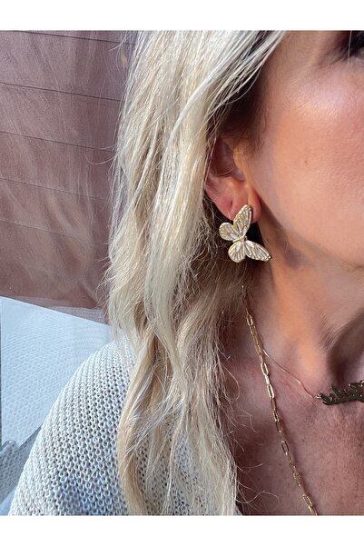 Neesh ÇELİK KELEBEK KÜPE (GOLD/GRİ)