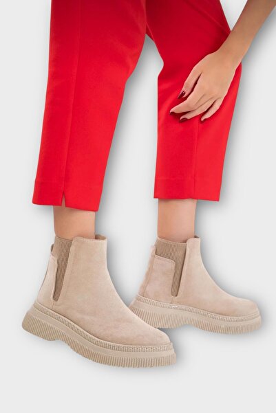 Liger Yandan Lastikli Günlük Kadın Süet Bot BEJ