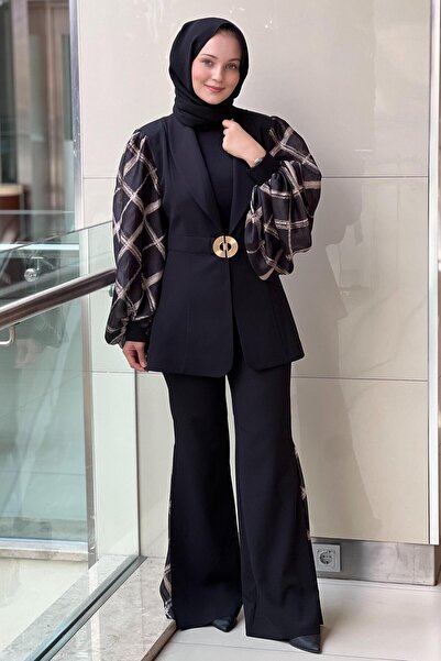MİANOTTE Patterned Chiffon Jacket and Pants Set