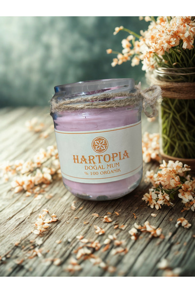 HARTOPİA 100% Organik Pembe Gül Yapraklı Doğal Mum – Cam Kavanoz
