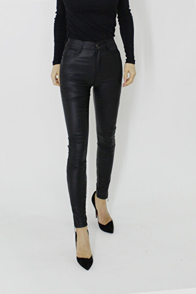FashionForYou Goya leather push-up skinny pants with pockets and zipper on the leg, Black