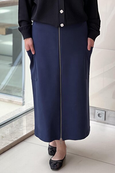 sentez giyim Sentez Cep Detaylı Fermuarlı Etek