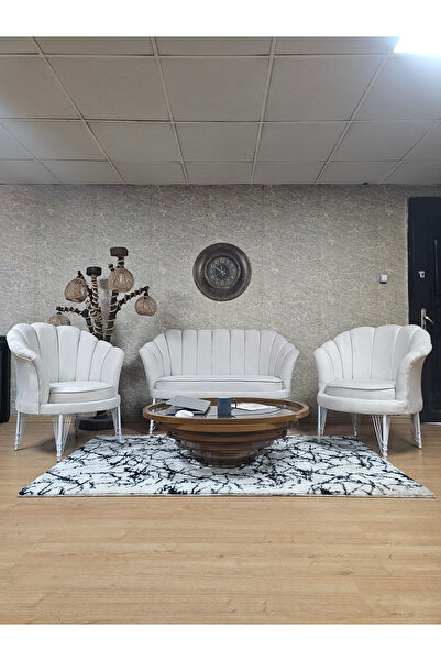 SEVİNÇ MOBİLYA İstiridye Takım Beyaz Boyalı Telli Ayak Çay Seti Koltuk Takımı