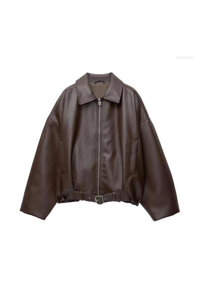 Helen Goods Yeni Sezon Oversize Bomber Kadın Deri Ceket