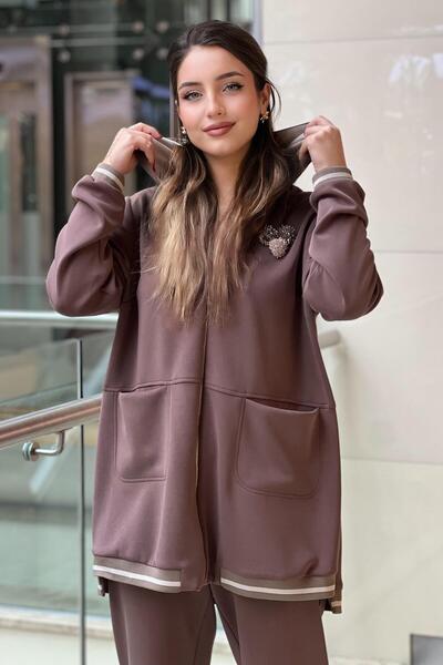 FUAT GÜRSEN Fuat Gürşen Kapüşonlu Broş Detaylı Fermuarlı Kap