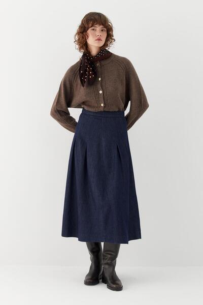 MARKALİSTE Ψηλόμεση πλισέ φούστα μίντι σε μπλε ναυτικό