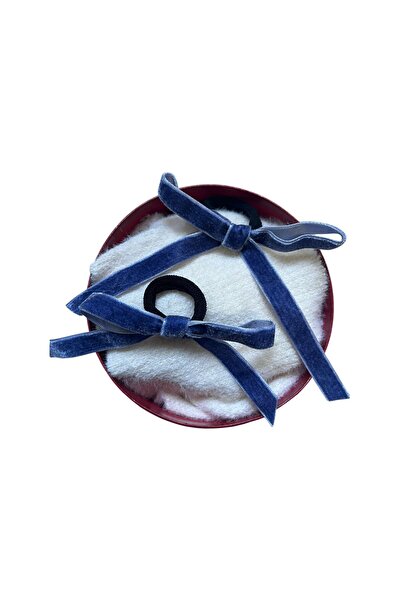 ŞengülKozmetik مشبك شعر مرن بتفاصيل شريط مخملي – مجموعة من قطعتين (أزرق)