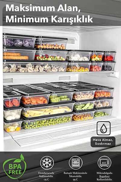 Meleni Home 26-Piece Refrigerator Organizer Set - Microwave-Safe Organizer Freezer Storage Container Anthracite