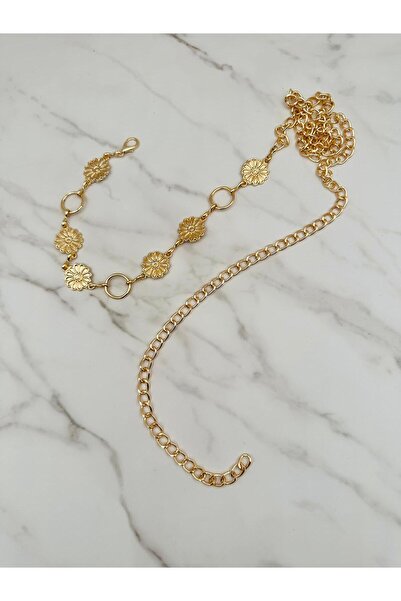 EMR Official Curea rotundă cu lanț cu model de margarete, centură pentru femei, centură pentru jachetă, centură pentru rochie, centură pentru talie