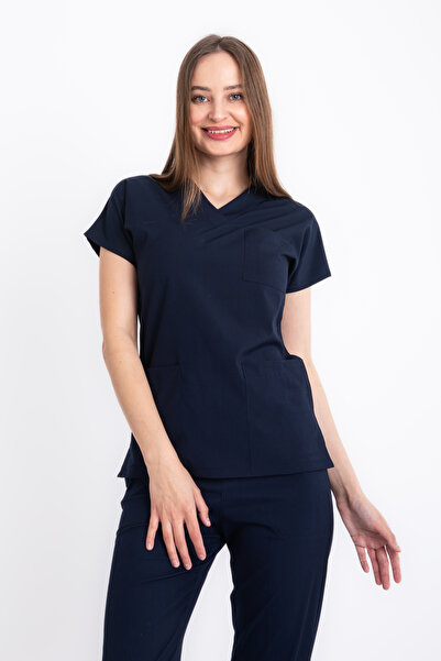 VİZYON UNIFORM Premium Lycra Lacivert Tek Üst Hemşire Forması Cerrahi forma, scrubs üniforma(UNISEX)