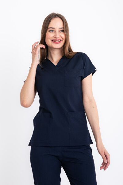 VİZYON UNIFORM Premium Lycra Lacivert Tek Üst Hemşire Forması Cerrahi forma, scrubs üniforma(UNISEX)