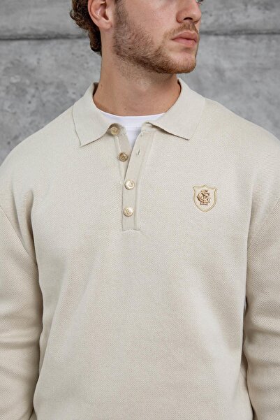 NOMARC Екру бял Gst емблема детайлен поло с висока яка