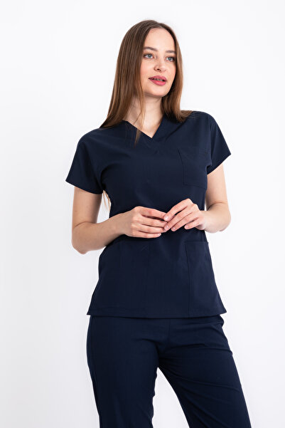 VİZYON UNIFORM Premium Lycra Lacivert Tek Üst Hemşire Forması Cerrahi forma, scrubs üniforma(UNISEX)