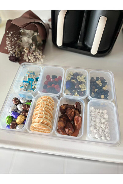 zemihra 18 Parça 8 Bölmeli Kapaklı Kulplu Sızdırmaz Kapaklı Saklama Kabı Seti - Çok Amaçlı Çerezlik Seti