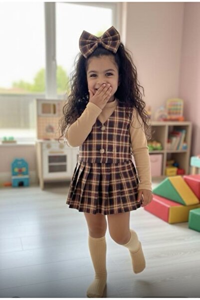 Tinypeople Girls' Plaid Skirt Suit Skirt Vest Suit Children's Winter Suit Children's Stylish Suit Holiday Suit