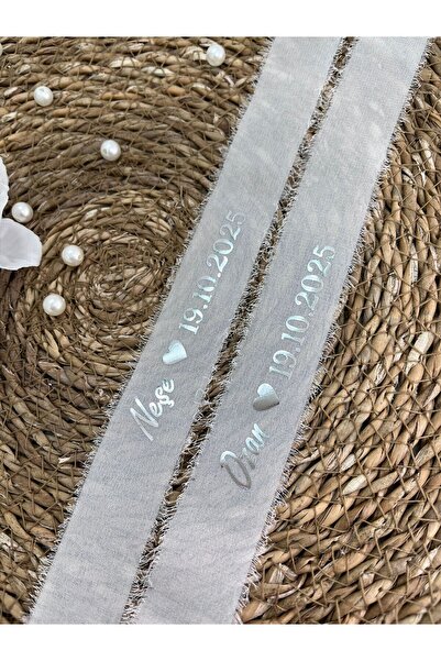 imzatasarım İpek Kişiye Özel İsimli Söz Nişan Kurdelesi Beyaz İpek Kurdele (2cm)