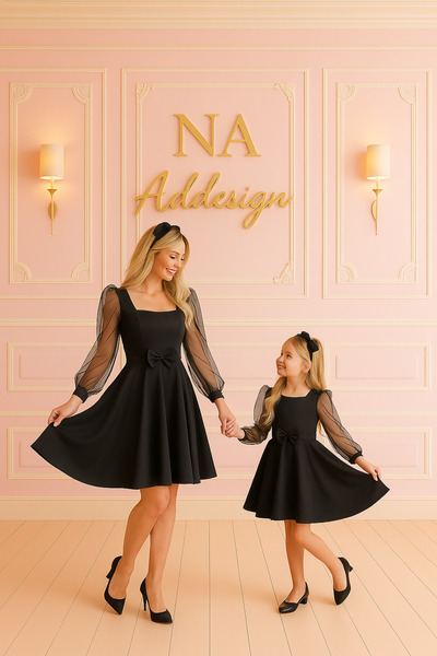 NA ADDESIGN فستان الأم والابنة من قماش الكريب المزدوج مع تفاصيل الأكمام من ال...