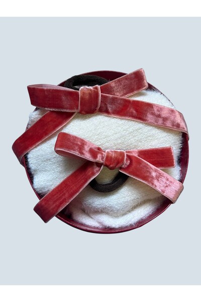 ŞengülKozmetik Kadife Kurdele Detaylı Lastikli Saç Tokası – 2’li Set (Kırmızı)