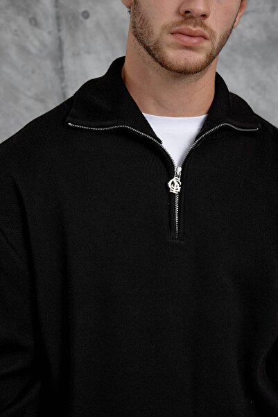 NOMARC Black Gst Half Zipper Oversized Knitwear