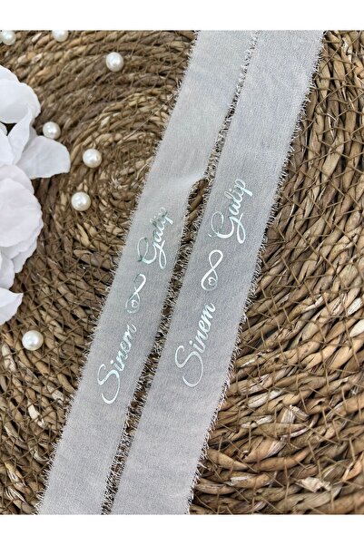 imzatasarım İpek Kişiye Özel İsimli Söz Nişan Kurdelesi Beyaz İpek Kurdele (2cm)