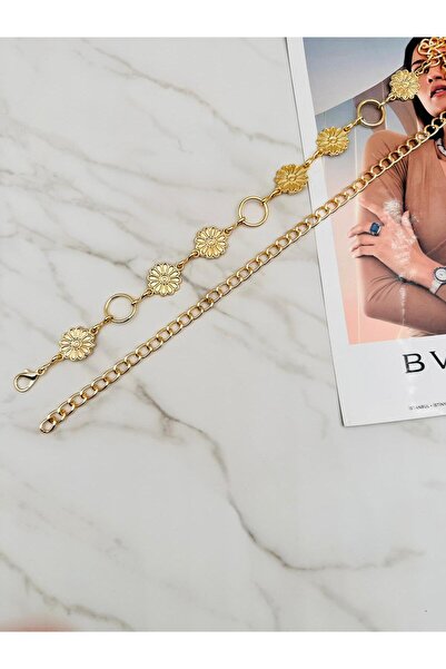 EMR Official Curea rotundă cu lanț cu model de margarete, centură pentru femei, centură pentru jachetă, centură pentru rochie, centură pentru talie