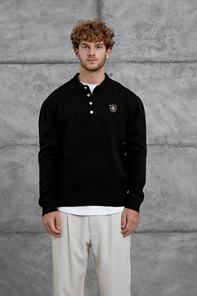 NOMARC Μαύρο πλεκτό πουλόβερ με λεπτομέρεια Gst Arma