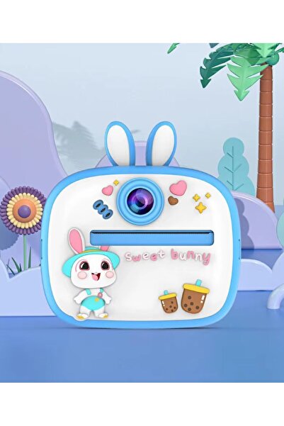 AteşTech Tavşan Temalı Anında Baskılı Çocuk Kamerası Print Kamera | Çift Kamera, 2,0″ Ekran, Silikon Kılıf