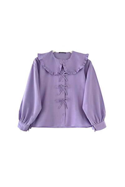 MODA Κοντό πουκάμισο με βολάν στρογγυλός γιακάς με λεπτομέρεια φιόγκου στο επάνω μέρος της φούστας