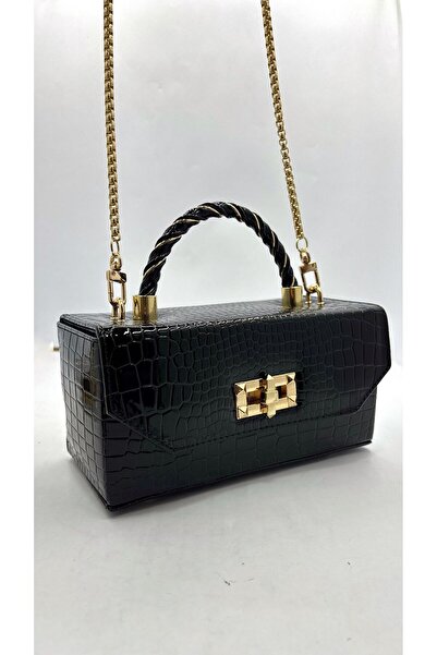 By EDUU Kroko Dikdörtgen Yapılı Rugan Siyah Çanta