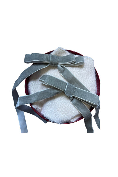 ŞengülKozmetik Velvet Ribbon Hair Clip – Set of 2 (Gray)