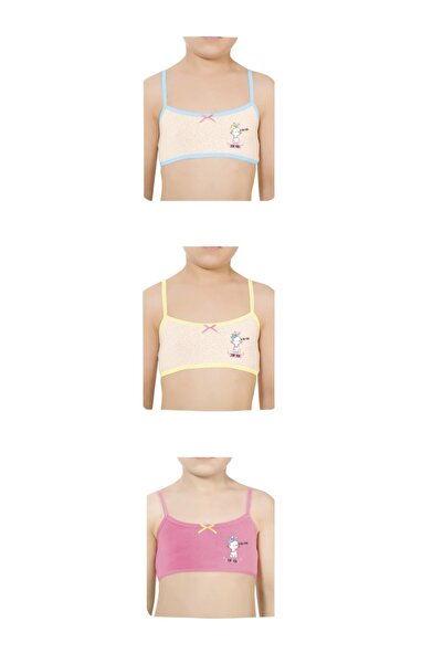 NightLove Girl's Lycra Colorful Printed Bustier 3-Pack 4624-F