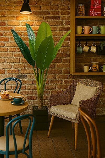 moysahsap party&ahşap cafe için Yapay Muz Ağacı Gerçek Görünüm 130 Cm Doğal Ahşap Saksılı