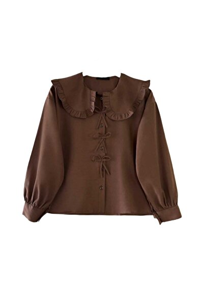 MODA Ruffled Baby Collar Bow Detailed Skirt Top Short Shirt