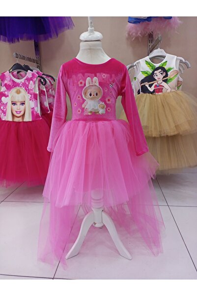 Niliya çocuk giyim Uzun kollu kuyruklu kadife Labubu tütü elbise