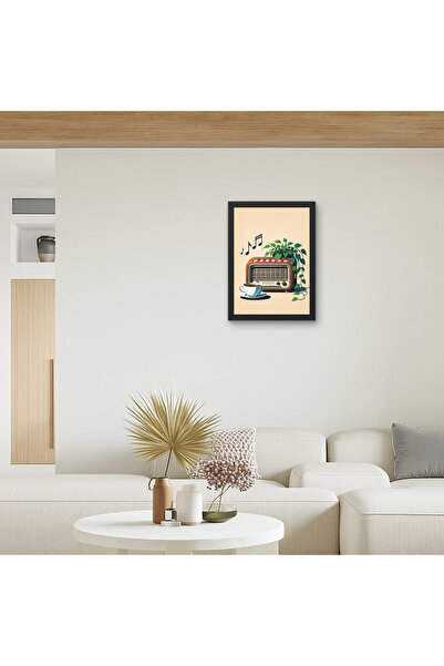 RS JANTİ STORE Radio vintage cu muzică, pictură cu ceașcă de cafea, decor retro nostalgic pentru bucătărie și sufragerie