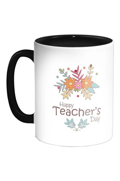 RYN كوب قهوة مطبوع "يوم المعلم السعيد" أسود/أبيض/وردي 325 مل