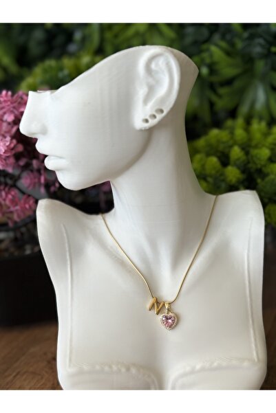 B & S Zirkon Taşlı Kalpli N Harf Yazılı Kolye