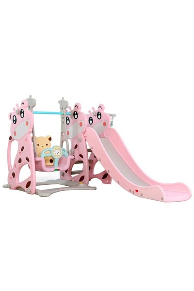 NOVOKIDS 3-in-1 Slide for Kids Giraffe Playground, with Swing, Basketball Hoop, Indoor and Outdoor,